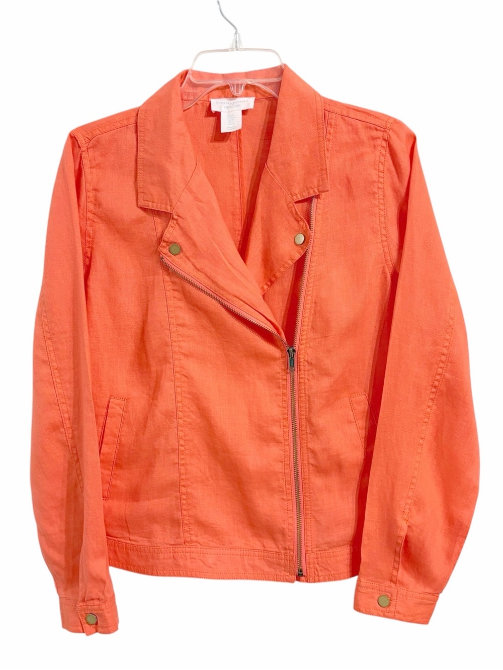 Cynthia Rowley Linen Asymmetrical Linen Jacket Womens M Orange Full Zip Cropped